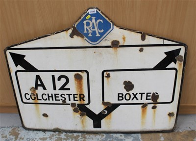 Lot 3598 - Vintage 1950’s Enamel RAC road sign for Colchester and Boxted