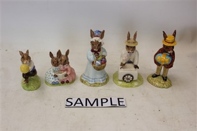 Lot 2050 - Collection of thirty Royal Doulton Bunnykins figures including Aussie Surfer, Bathtime, Guardsman, Ice Cream, Sweetheart etc