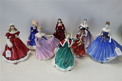 Lot 2059 - Eight Royal Doulton figures - A Christmas Morning, Top o' the Hill HN1834, Rachel HN3976, Megan HN4539, Mary HN3375, Abigail HN4824, Christmas Day HN4315 and A Christmas Wish HN5119