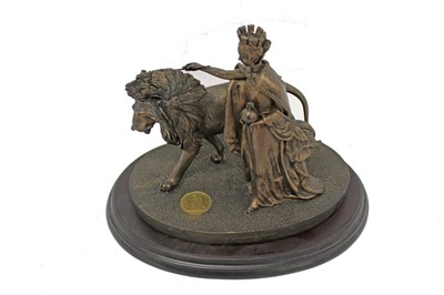 Lot 2069 - Royal Mint Bronzed Figure group depicting Una and the Lion, on oval plinth base