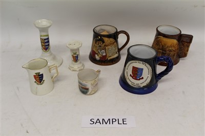 Lot 2080 - Four boxes of assorted Souvenir ware to include Goss and other Crested ware, ribbon plates and lustre wares (4 boxes)