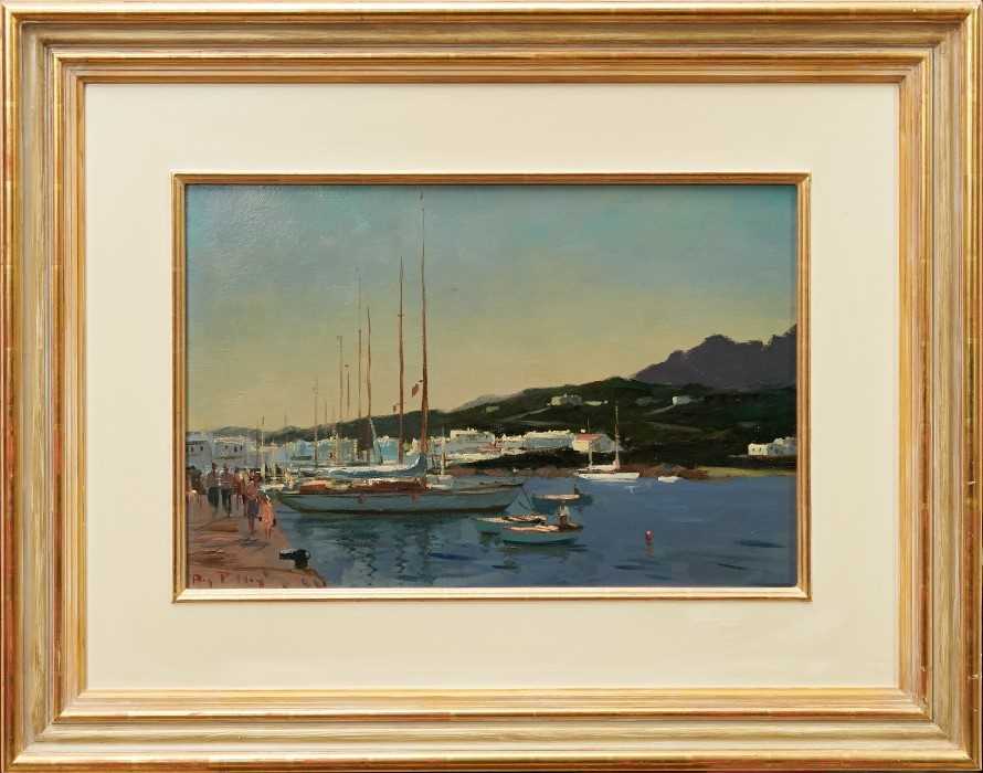 Lot 1000 - Roy Petley - oil on board  Mediterranean harbour, signed, framed