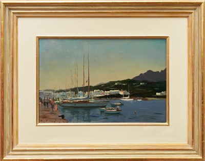 Lot 1000 - Roy Petley - oil on board  Mediterranean harbour, signed, framed