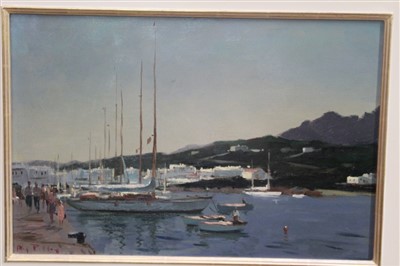 Lot 1000 - Roy Petley - oil on board  Mediterranean harbour, signed, framed