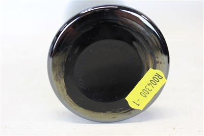 Lot 2083 - Okra Glass Studios ‘Nebular’ iridescent glass vase designed by Richard Golding and made by Nicola Osborne, signed ‘Okra 88 NTV No. 11’ with original card label and box. height 21.5 cm