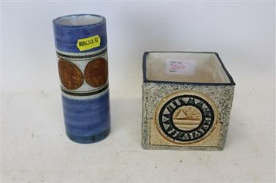 Lot 2064 - Troika pottery pot of square form, together with a cylindrical vase (2)