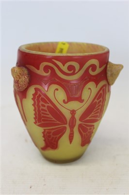 Lot 2106 - 1920s Andre Delatte cameo glass Butterfly vase, signed, 12cm high