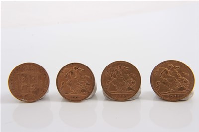 Lot 162 - G.B. Victoria gold Half Sovereigns (x 4)