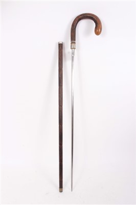 Lot 827 - Late Victorian sword stick with tapered spear pointed blade and partridge wood shaft 89cm
