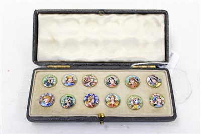 Lot 3536 - Set of twelve Continental silver gilt and enamelled buttons