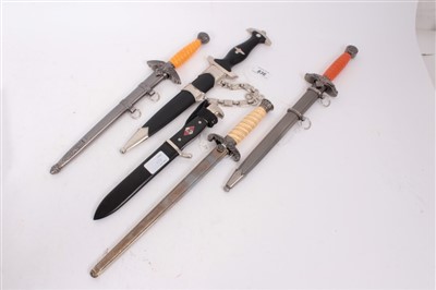 Lot 836 - Collection of five reproduction Nazi daggers