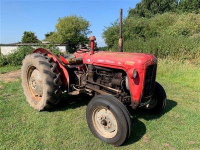 Lot 2954 - 1960 Massey Ferguson 35 (FE - 35), 3 Cylinder Perkins Diesel Tractor, Reg. No. 389 TVX (V5 Document Present), 6588 indicated hours, in good running order with recently replaced front tyres, togethe...