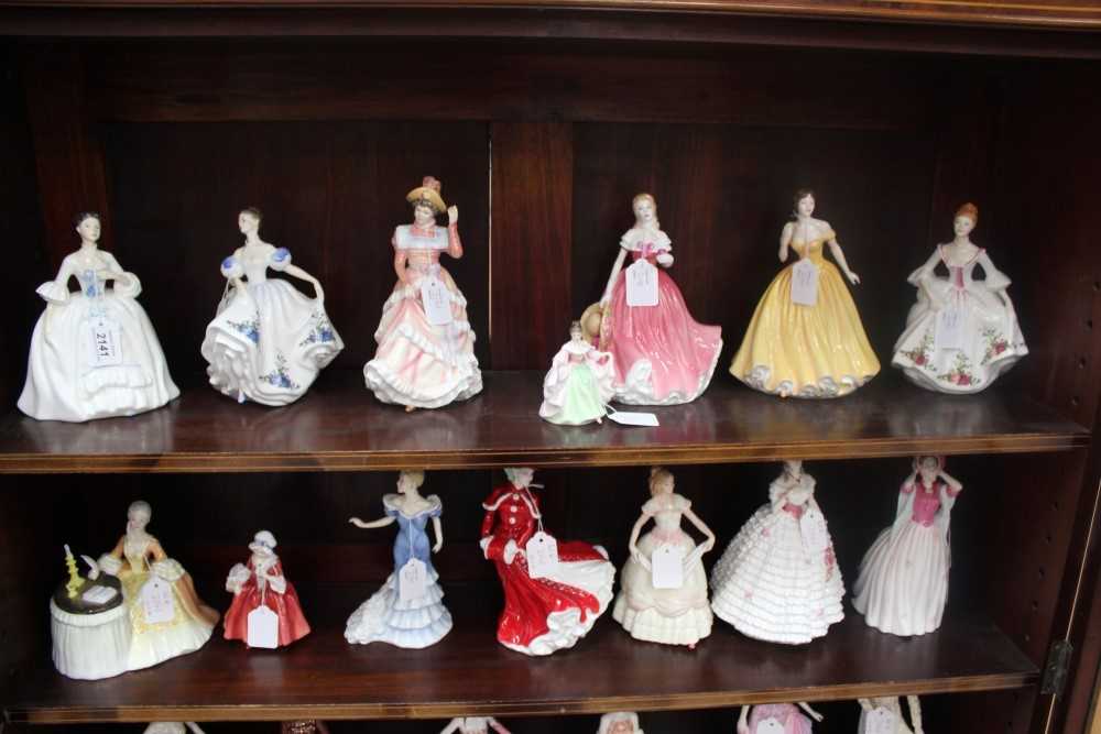 Lot 2141 - Fourteen Royal Doulton figures - Gentle Breeze HN4317, Rosie HN4094, Beatrice HN3263, Country Rose HN3221, Kelly HN2478, Nicole HN3421, Sara HN3219, Meditation HN2330, My True Love HN4001, Christma...