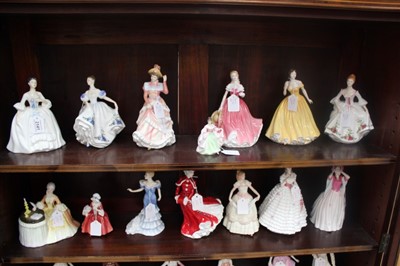 Lot 2141 - Fourteen Royal Doulton figures - Gentle Breeze HN4317, Rosie HN4094, Beatrice HN3263, Country Rose HN3221, Kelly HN2478, Nicole HN3421, Sara HN3219, Meditation HN2330, My True Love HN4001, Christma...