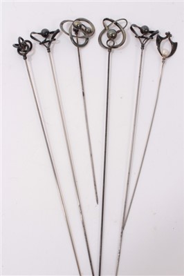 Lot 3376 - Six Edwardian Charles Horner silver hatpins