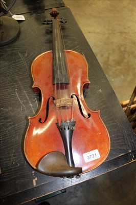 Lot 3731 - Antique violin bearing label stating ‘Antonius Stradiurarius Cremonensis Faciebat anno 1725’, length of back including button 37cm