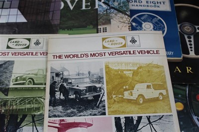 Lot 2965 - 1960s Jaguar E-Type sales brochure and other classic car brochures and Riley one-point-five workshop manual