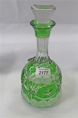 Lot 64 - Bohemian green cut glass decanter and stopper
