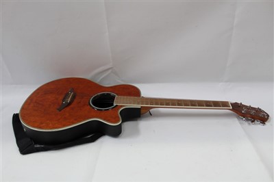 Lot 595 - Electro-acoustic guitar by Crafter, model FX 550EQ, with flame veneer finish, in Stagg soft case