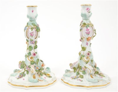 Lot 7 - Pair of 19th century Meissen candlesticks