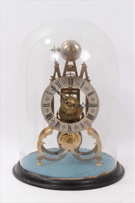 Lot 3769 - Late 19th / early 20th century brass skeleton clock under glass dome
