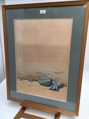 Lot 396 - Derek Jenkins, 20th century watercolour - Pebbles by a wall, signed and titled verso, framed and glazed