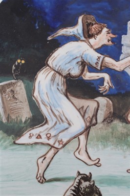 Lot 9 - Large painted charger with Witches Frolic, from Ingoldsby Legends