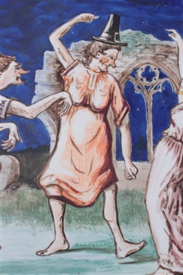 Lot 9 - Large painted charger with Witches Frolic, from Ingoldsby Legends