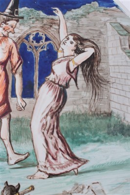Lot 9 - Large painted charger with Witches Frolic, from Ingoldsby Legends