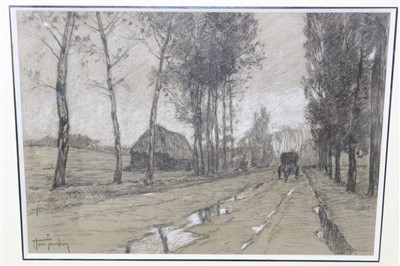 Lot 1385 - Henri Jordanian (1864-1931) charcoal landscape