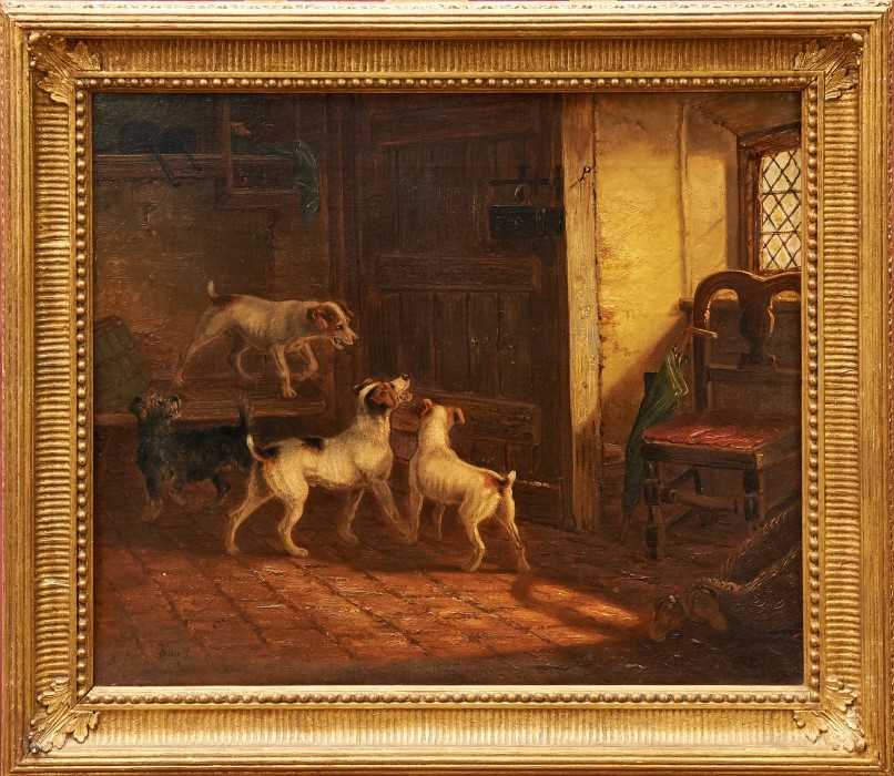 Lot 1127 - Thomas Smythe oil on canvas - Terriers in an interior
