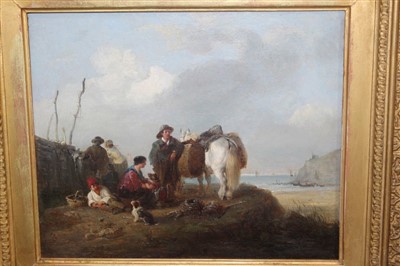 Lot 948 - Edward Smythe oil on canvas, Fisher folk on the shore