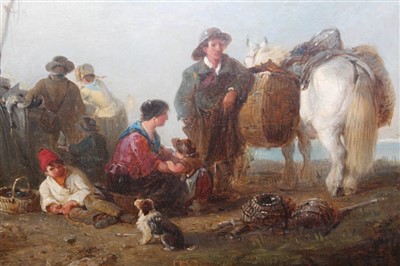 Lot 948 - Edward Smythe oil on canvas, Fisher folk on the shore