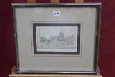 Lot 1050 - Leonard Russell Squirrell pencil sketch - Bramford Church, signed, inscribed, in glazed frame, 13cm x 21cm 
 Provenance: St Lawrence Gallery, Ipswich