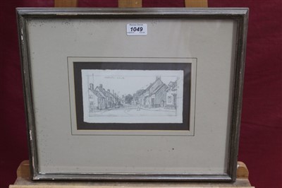 Lot 1049 - Leonard Russell Squirrell pencil sketch - Bildeston High Street, inscribed and dated 7.6.76, in glazed frame, 11cm x 19.5cm 
 Provenance: St Lawrence Gallery, Ipswich