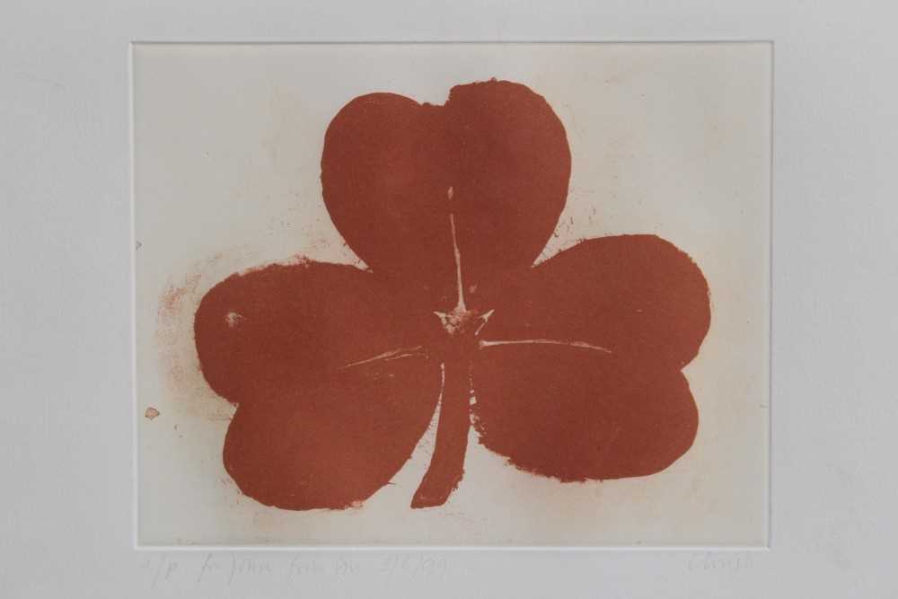 Lot 1054 - Prunella Clough (1919-1999) signed artists proof etching and aquatint - clover leaf, inscribed ‘for John from Pru 3/6/99’, in glazed frame, 37cm x 41cm