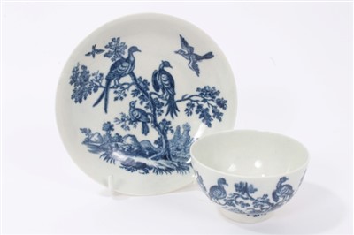 Lot 30 - 18th century Worcester blue and white tea bowl and saucer