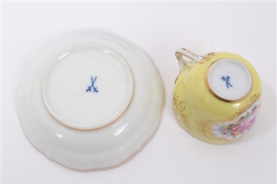 Lot 28 - Meissen tea cup and saucer with floral decoration on yellow ground