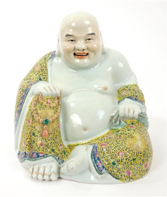 Lot 23 - Late 19th century Chinese famille rose figure of Butal, the corpulent monk