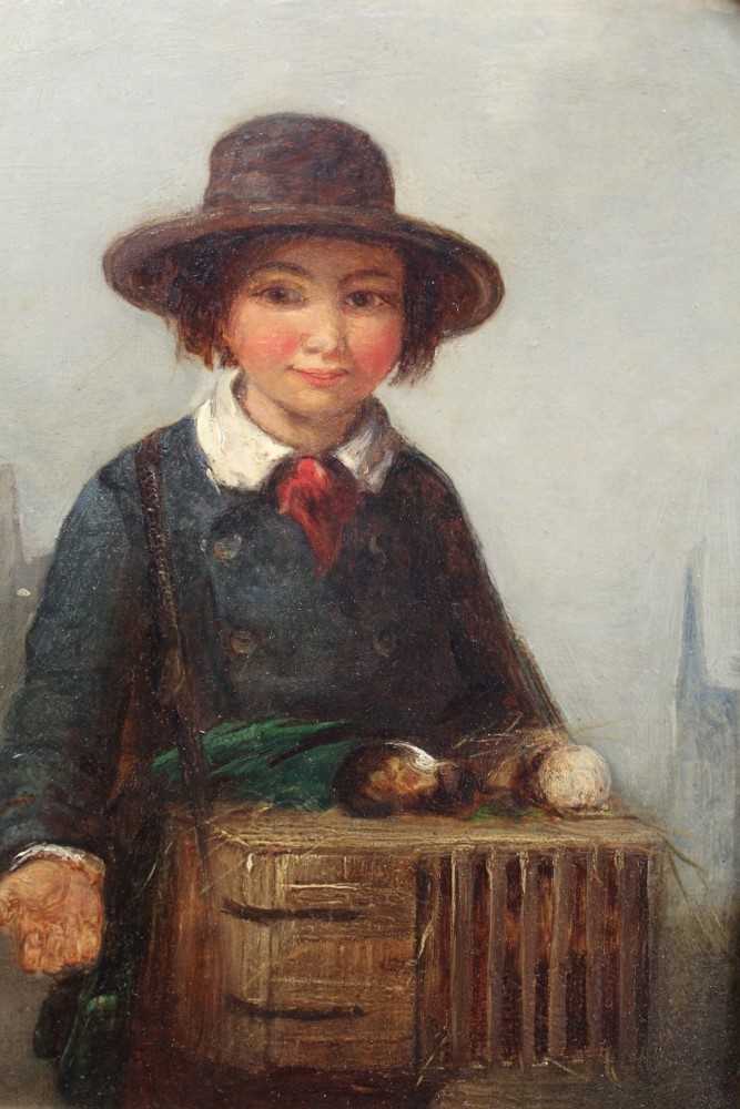 Lot 1142 - Manner of Edward Robert Smythe (1810-1899) oil on panel - a boy at market, in gilt frame, 23cm x 18cm