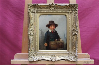 Lot 1142 - Manner of Edward Robert Smythe (1810-1899) oil on panel - a boy at market, in gilt frame, 23cm x 18cm