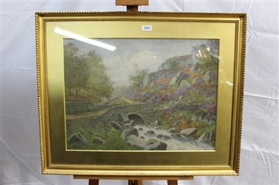 Lot 1411 - Albert Kinsley (1852-1945) watercolour - The Old Bridge, Hebden Gill, signed, in glazed gilt frame