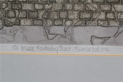 Lot 1144 - Valerie Thornton (1931-1991) signed limited edition etching and aquatint - Old Houses, Maidenberg Street - Minories Edition, dated ‘76, 12/80