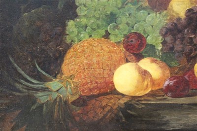 Lot 1146 - Eloise Harriet Stannard (1829-1915) oil on canvas - still life of grapes, pineapple and apples in a basket, initialled, in gilt frame, 47cm x 62cm