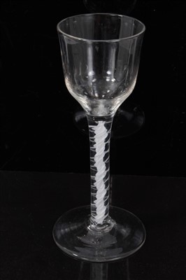 Lot 71 - 18th Century cordial glass with ogee bowl, double series opaque twist stem on splayed foot