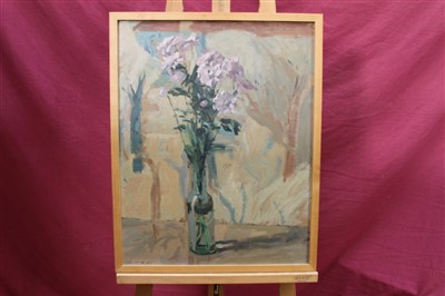 Lot 1187 - John Nash (1932-2018) oil on board - Daffodils in Vase, signed and dated '92, 46cm x 40cm together with two other still life oils of flowers in vases, three framed (3)