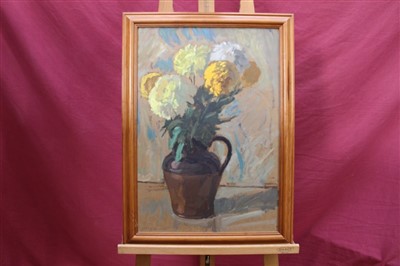 Lot 1187 - John Nash (1932-2018) oil on board - Daffodils in Vase, signed and dated '92, 46cm x 40cm together with two other still life oils of flowers in vases, three framed (3)