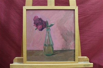 Lot 1188 - John Nash (1932-2018) oil on board - White Rose in Vase, dated '92, 38cm x 35cm together with seven other still life oils of flowers in vases, five framed (8)