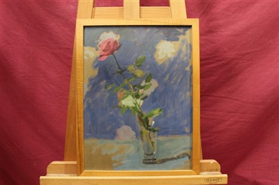 Lot 1188 - John Nash (1932-2018) oil on board - White Rose in Vase, dated '92, 38cm x 35cm together with seven other still life oils of flowers in vases, five framed (8)