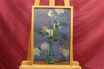 Lot 1188 - John Nash (1932-2018) oil on board - White Rose in Vase, dated '92, 38cm x 35cm together with seven other still life oils of flowers in vases, five framed (8)